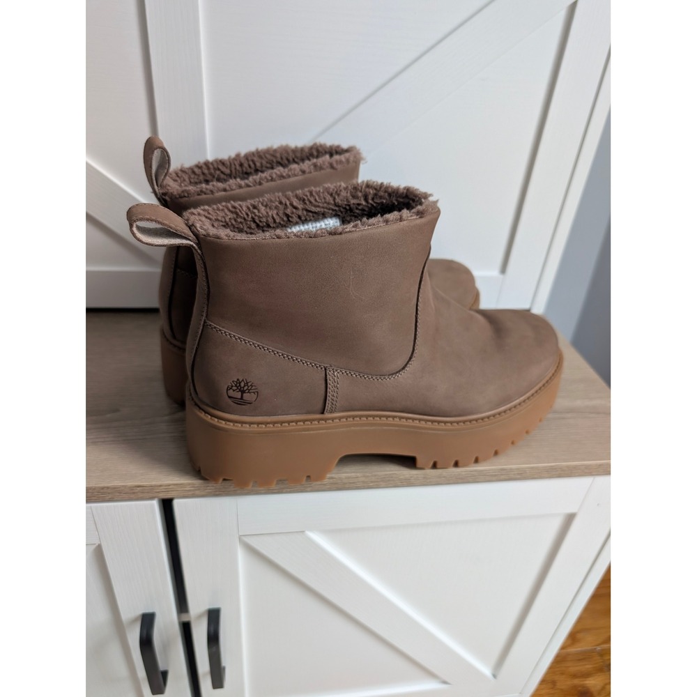 Timberland Cortina Valley Chelsea Boots Taupe Brown Faux Fur A283G Women 10